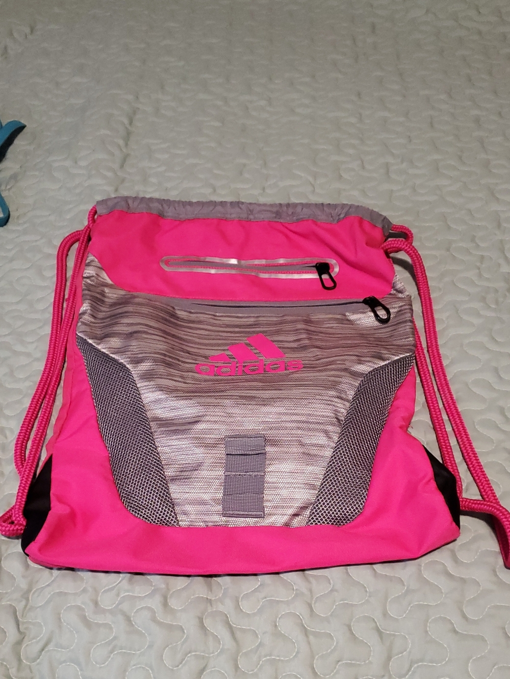 Adidas Pink and Gray Drawstring Sports Backpack